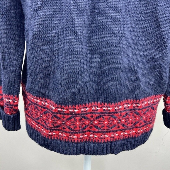 Talbots Navy Blue Red Wool Fair Isle Button Front Cardigan MP M Petite - Picture 10 of 12